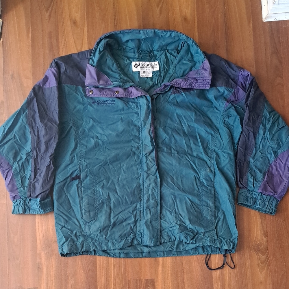 Vintage Columbia Teal and Purple Windbreaker Jacket. Dadcore 90's Y2k Streetwear